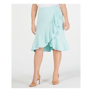NWT CALVIN KLEIN Womens Aqua Tulip Hem Knee Length Ruffled Skirt Plus 18W